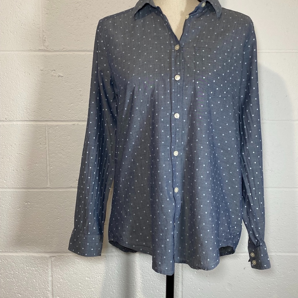 Liz Claiborne Polka Dot Button Down Long Sleeve Gray Blue Shirt